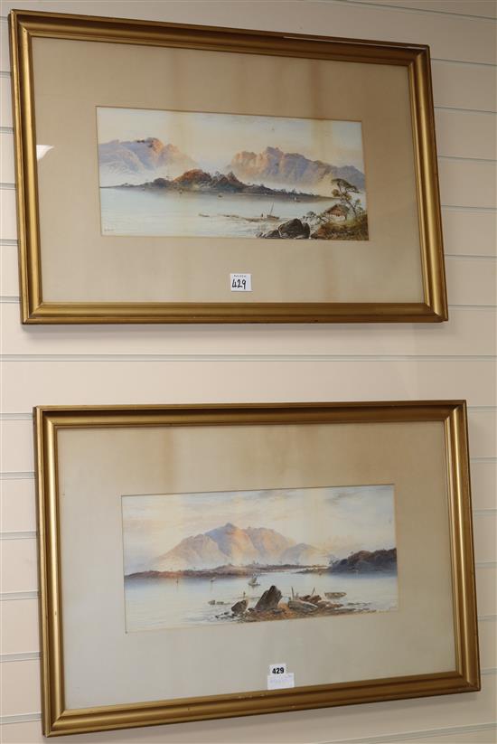 William Earp, pair of watercolours, loch scenes, signed, 23 x 52cm.
